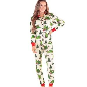 Lazy One 1-Piece No Peeking Adult Christmas Reindeer Flapjack Knit Pajamas  L